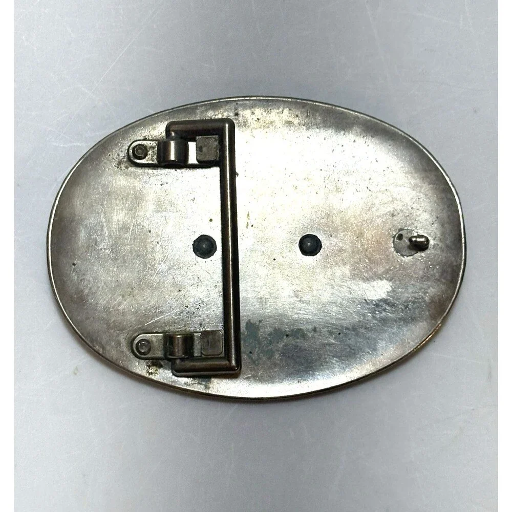 Vintage Texas Western Silver Tone Belt Buckle Raised Lettering Floral Engraved